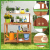 Garden Potting Bench Table with Storage & Teak Oil Finish-Natural