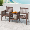 COSTWAY Outdoor Fir Wood Loveseat with 2-Tier Side Table and 5 cm Umbrella Hole