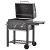 Charcoal Grill BBQ Trolley Wheels Garden Metal Barbecue w/ Shelf Grey