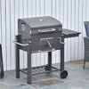 Charcoal Grill BBQ Trolley Wheels Garden Metal Barbecue w/ Shelf Grey