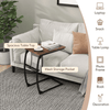 GYMAX C Shaped Side Table Compact Sofa Side Table with Mesh Bag