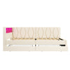 Day Bed 3ft Upholstered Single Bed Frame with Storage Drawers & LED Lights Beige