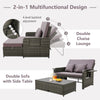 2-in-1 Garden Rattan Sofa Table Set Patio Wicker Daybed w/Adjustable Backrest
