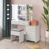 Makeup Desk Dressing Table W/ Mirror 5Drawers Slide Door Stool Vanity Set +Bulbs