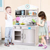 Kids Cooking Pretend Play Toy Kitchen Set with Hooks & Stove-Silver