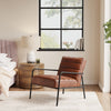 Distressed Tan Leather Armchair Occasional Retro Button Sofa Chair Padded Seat