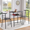 3 Pcs Compact Dining Room Set Kitchen Breakfast Bar Table W/ Storage Shelf Black