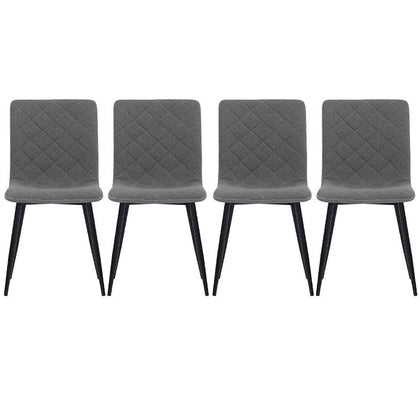4x Dining Chairs Grey Linen Padded Seat Armless Leisure Kitchen Chair Metal Legs