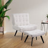 Accent Chair Teddy Fabric Tufted Wing Back Lounge Chair with Footstool Wood Legs