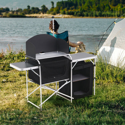 Aluminium Table Camping Kitchen Unit Storage Folding Outdoor Cook Station Shelf