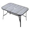 Wood Grain Effect Garden Table Outdoor Metal Glass Patio Table with Parasol Hole