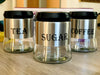 Set Of 3 Tea Coffee Sugar Canisters Jars Kitchen Storage Containers Glass Pots