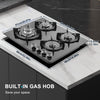 4 Burners Gas Hob 60cm Black Tempered Glass NG/LPG Convert With Iron Pan Support