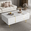 MODERN HIGH GLOSS WHITE COFFEE TABLE DRAWERS STORAGE TEA TABLE WITH METAL LEGS