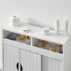 Bathroom Cabinet Floor Storage w/ 2 Sliding Doors Cupboard White 4 Wheels