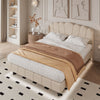 LED Upholstered Bed 5ft King Size Bed Platform Bed frame Wood slat support Beige