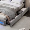 4ft6 Double Bed Frame with 4 Storage Drawers, Upholstered Headboard, LED Lights