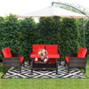 4 Pieces PE Rattan Patio Conversation Set Outdoor Rattan Furniture w/ Cushions