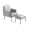 Single Sofa Armchair with Footstool Velvet Lounge Chair Cushion Seat Wooden Legs