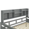 Single Wood Kids Storage Bed w/ 2 Drawers & Bookcase Headboard, Guardrail, Grey
