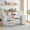Multipurpose Sewing Machine Desk with Storage Shelves-White