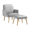 Single Sofa Armchair with Footstool Velvet Lounge Chair Cushion Seat Wooden Legs