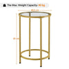 Round Side Table with Glass Top, Gold End Table with Metal Frame for Living Room