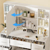 Makeup Dressing Table w/ 7 Drawers & Dimmable LED Lights Mirror Vanity Stool Set