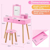 Wooden Dressing Table & Stool 2-in-1 Kids Vanity Set Children w/ Drawers