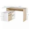 L-Shape Computer Table Wooden Office Work Desk Drawer Cabinet Dorm Natural/White