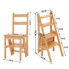 Wooden Chair/Step Stool 4-Step Reversible Folding Library Ladder