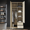 Oak 2 Door 2 Drawer Wardrobe with Hanging Rail Wooden Clothes Storage Cupboard