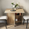 Mobile Wood Folding Dining Table Drop Leaf Rolling Desk with 2 Storage Shelves