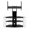 Curved Glass TV Stand for Up To 65" Gloss, Open Storage, White with Black Glass
