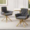 6 Pcs Rotatable Dining Chairs Velvet Padded Metal Legs Kitchen Swivel Chair Grey