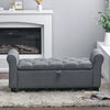 Linen Fabric Ottoman Stool Scroll Ends Bench Storage Box Side Chair Chaise Seat