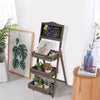 3-Tier Wood A-Frame Sidewalk Menu Chalkboard Sign with Display Shelf Plant Stand