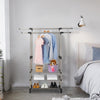 Extendable Mobile Clothes Garment Two Hanging Rails Stand with 3-Tier Shoes Rack