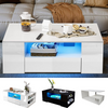 High Gloss Coffee Table With Storage 2 Drawer Wooden Living Room RGB LED Lights