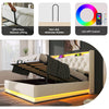 Upholstered King 5ft Ottoman Bed Frame with RGB LED Lights, Hydraulic Storage