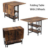 Rustic Rolling Drop Leaf Dining Table Folding Kitchen Table with Open Shelves