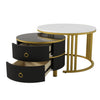 Round Coffee Table For Living Room Nest of Side End Tables Set of 2, White/Black