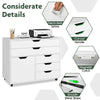Rolling Lateral File Cabinet Printer Stand 5-Drawer Chest with Door-White