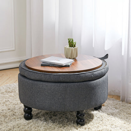 2 Sided Round Coffee Table Ottoman Stool Pouf Footstool Chair Padded Seat Pouffe