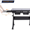 Glass Drafting Table Adjustable Desk, Tilting Drawing Table w/ Stool 2 Drawers