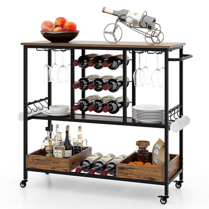 3 Tiers Bar Cart Home Serving Cart Industrial Rolling Beverage Cart on Wheels