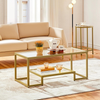 Coffee Table Glass 2 Tier Storage Shelf Metal Frame Living Room Gold Home Unit
