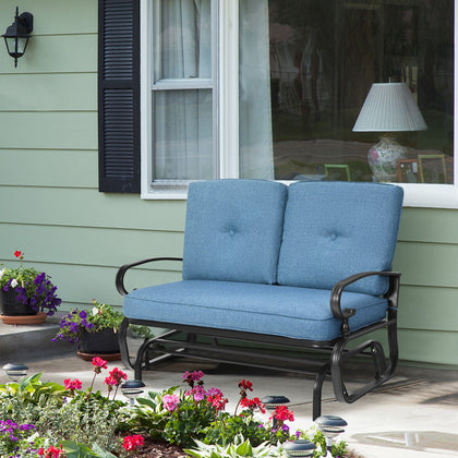 2 Seats Outdoor Swing Glider Chair Patio Loveseat Glider Rocking Bench w/Cushion