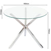 90cm Large Round Dining Room Table Clear Tempered Glass Top Chrome X-Shaped Legs