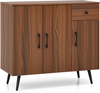 Buffet Sideboard Cabinet 3 Door Drawer Storage Cupboard Metal Legs Walnut Wood